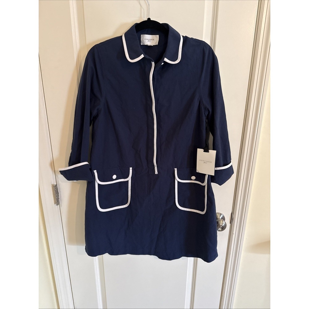 Pomander Place by Tuckernuck Navy Perkins Shirt Dress sz M Shift Mini NWT
